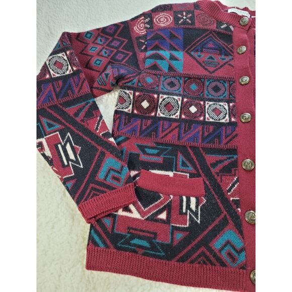 Jos. A. Bank Womens Wool Sweater Cardigan Sz M Southwestern Red Warm Daek - Picture 9 of 9